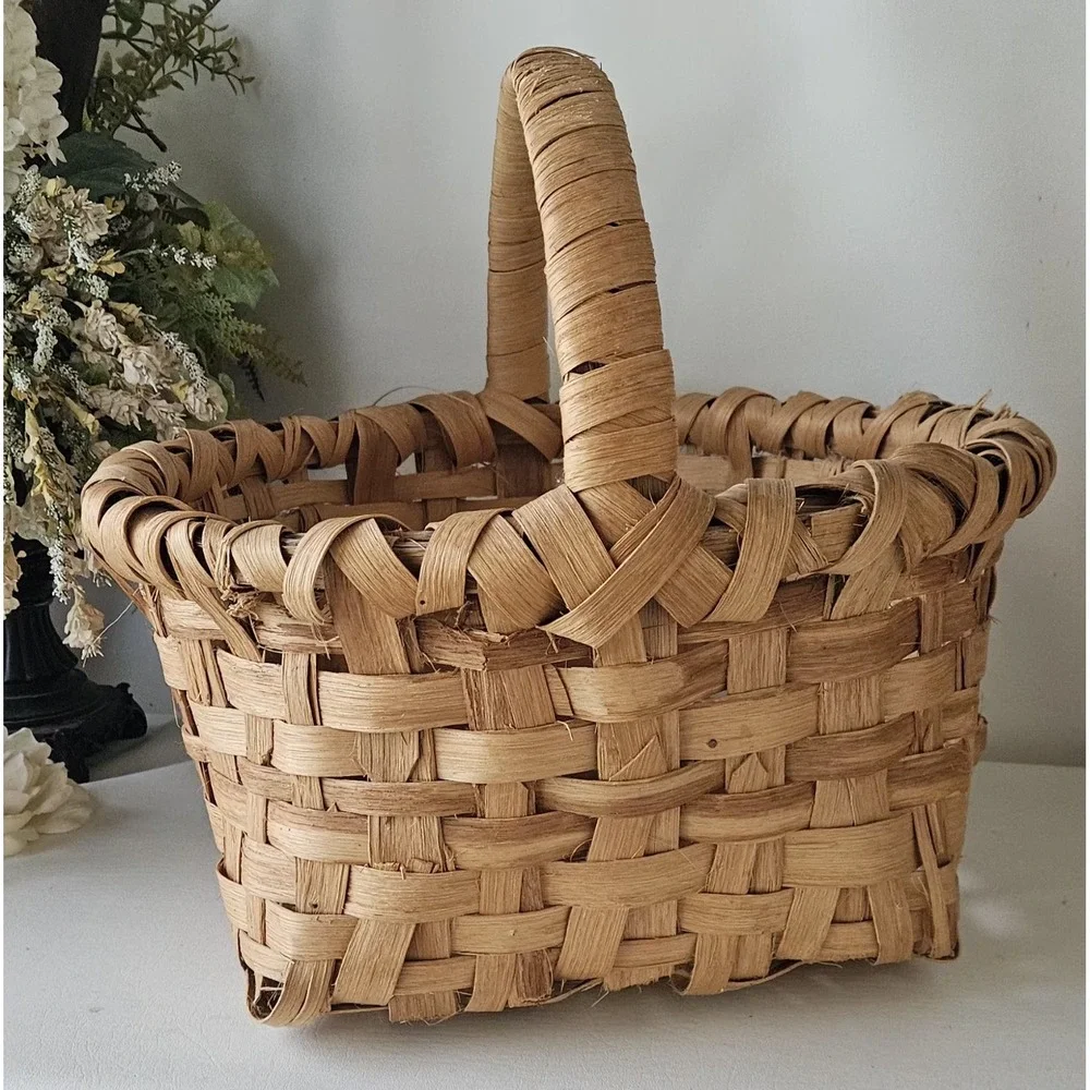 Vtg XL Huge Split Oak GATHERING BASKET Primitive Appalachian